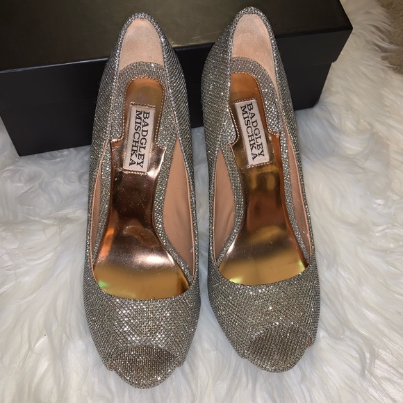 Badgley Mischka Silver Sparkle Sequin Heels - Picture 1 of 8